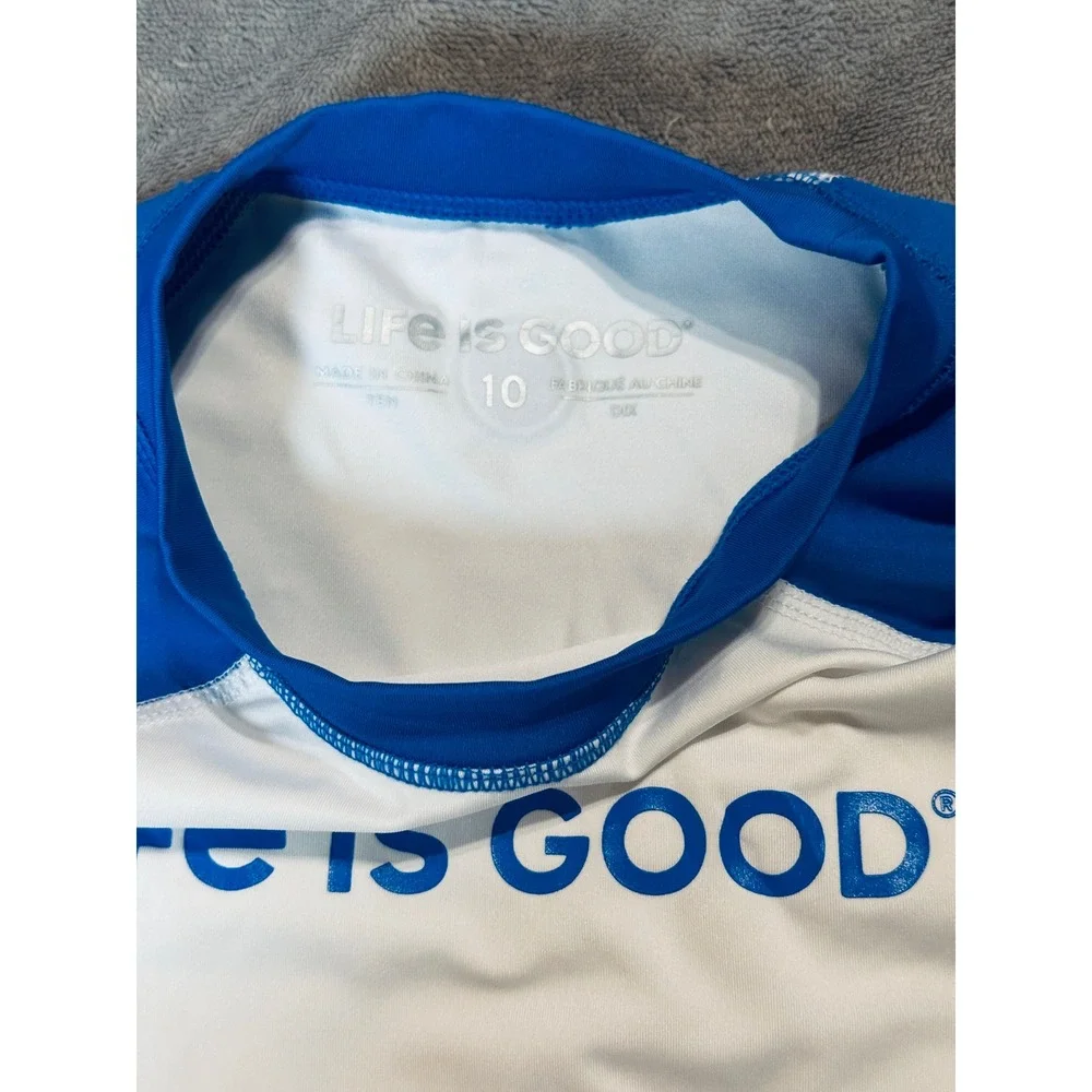 Life is Good Size 10 White‎ Blue Long Sleeve Rash Guard Kid Boys Swim Cruise